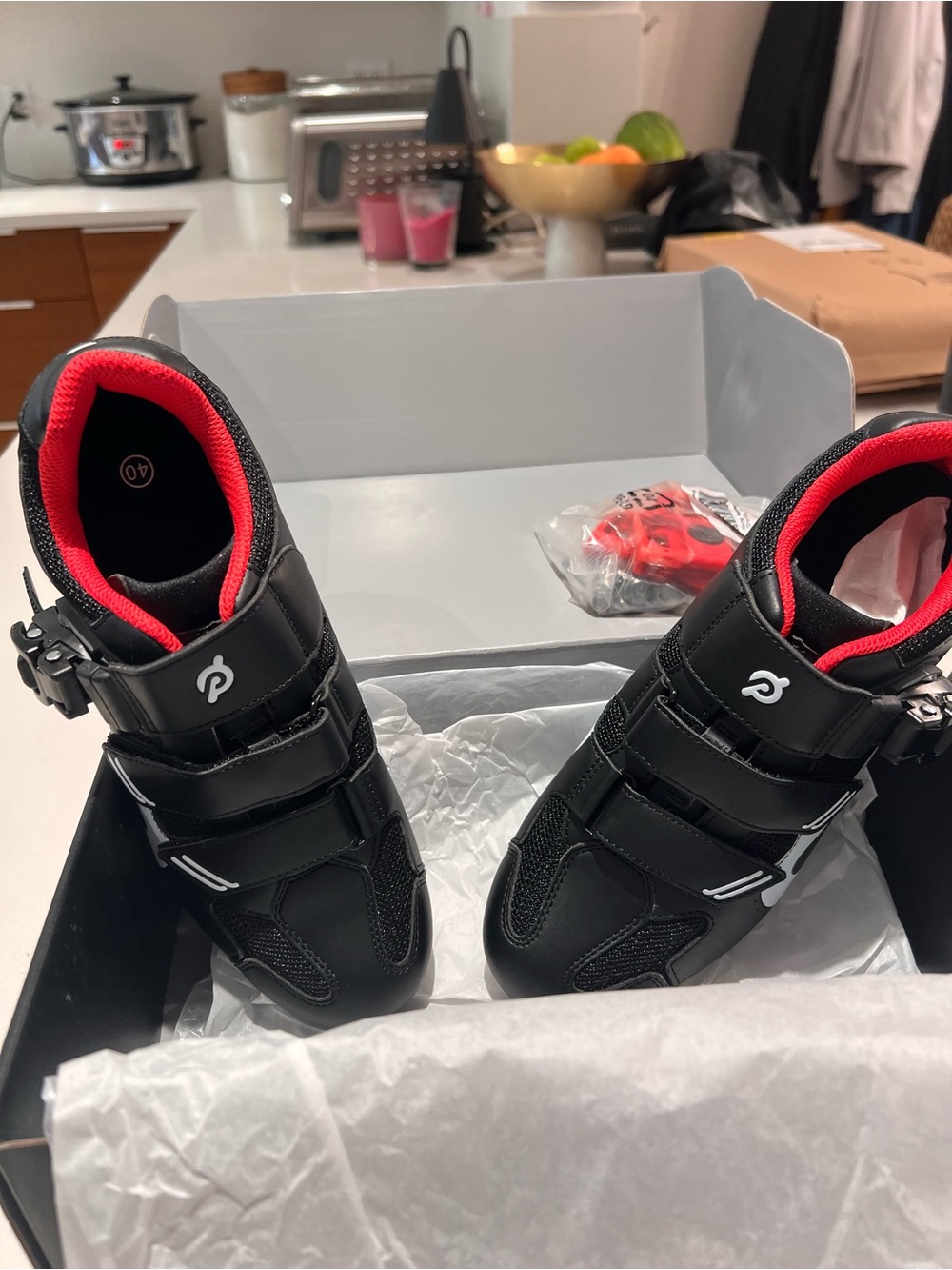 Peloton Black Cycling Shoes with Red Lining - Men's Athletic